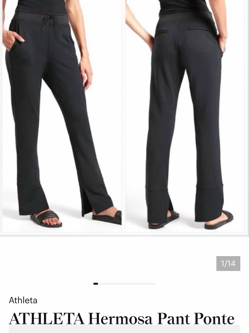 ATHLETA Hermosa Pant Ponte High Rise Split Hem Pockets Black Size XS